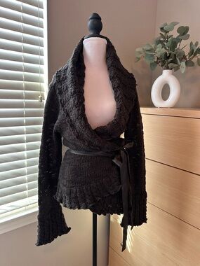 Cozy Brown Knit Wrap Cardigan with Belt